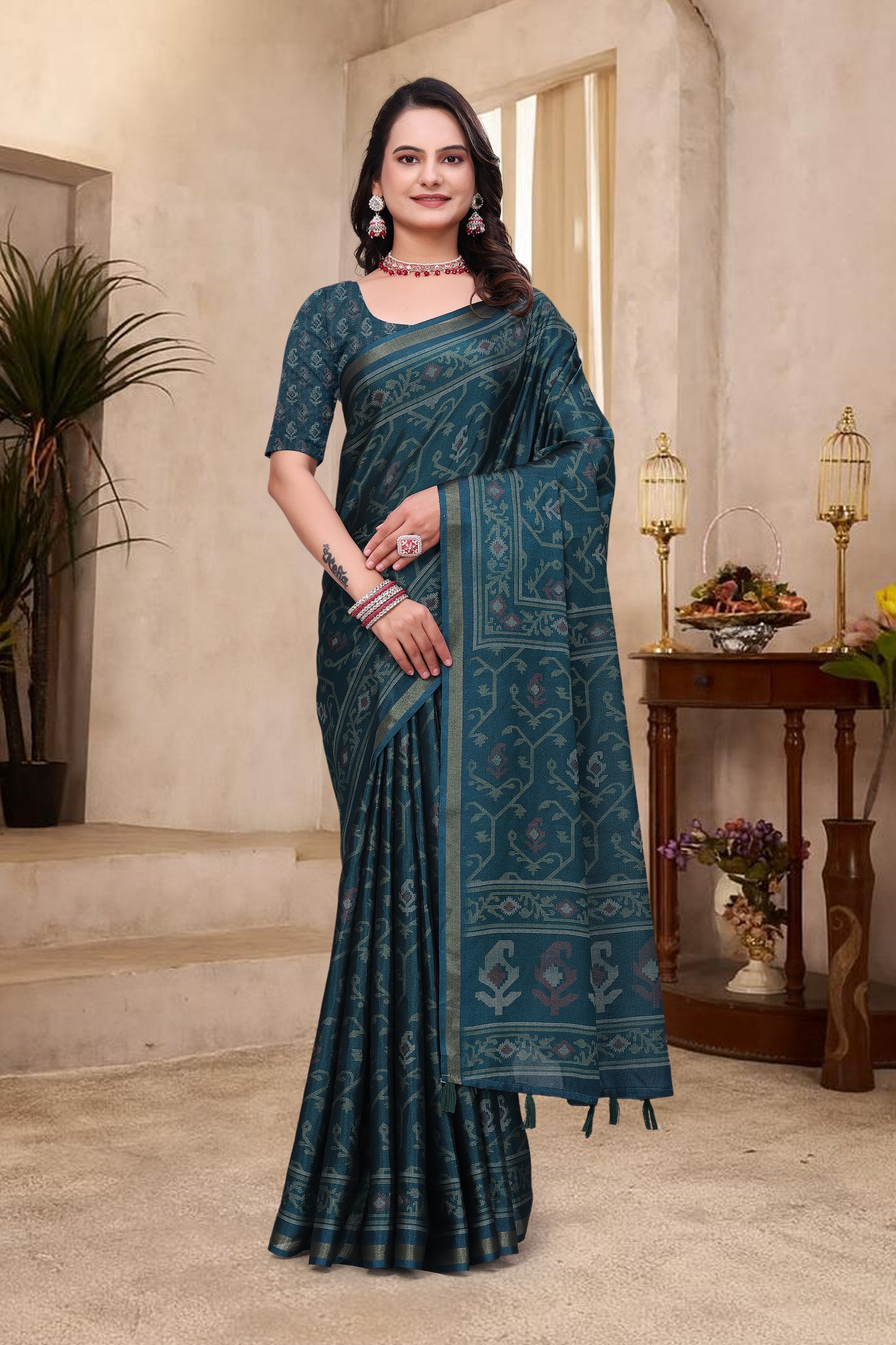 Premium Teal Blue Mal Cotton Saree with Stylish Pallu