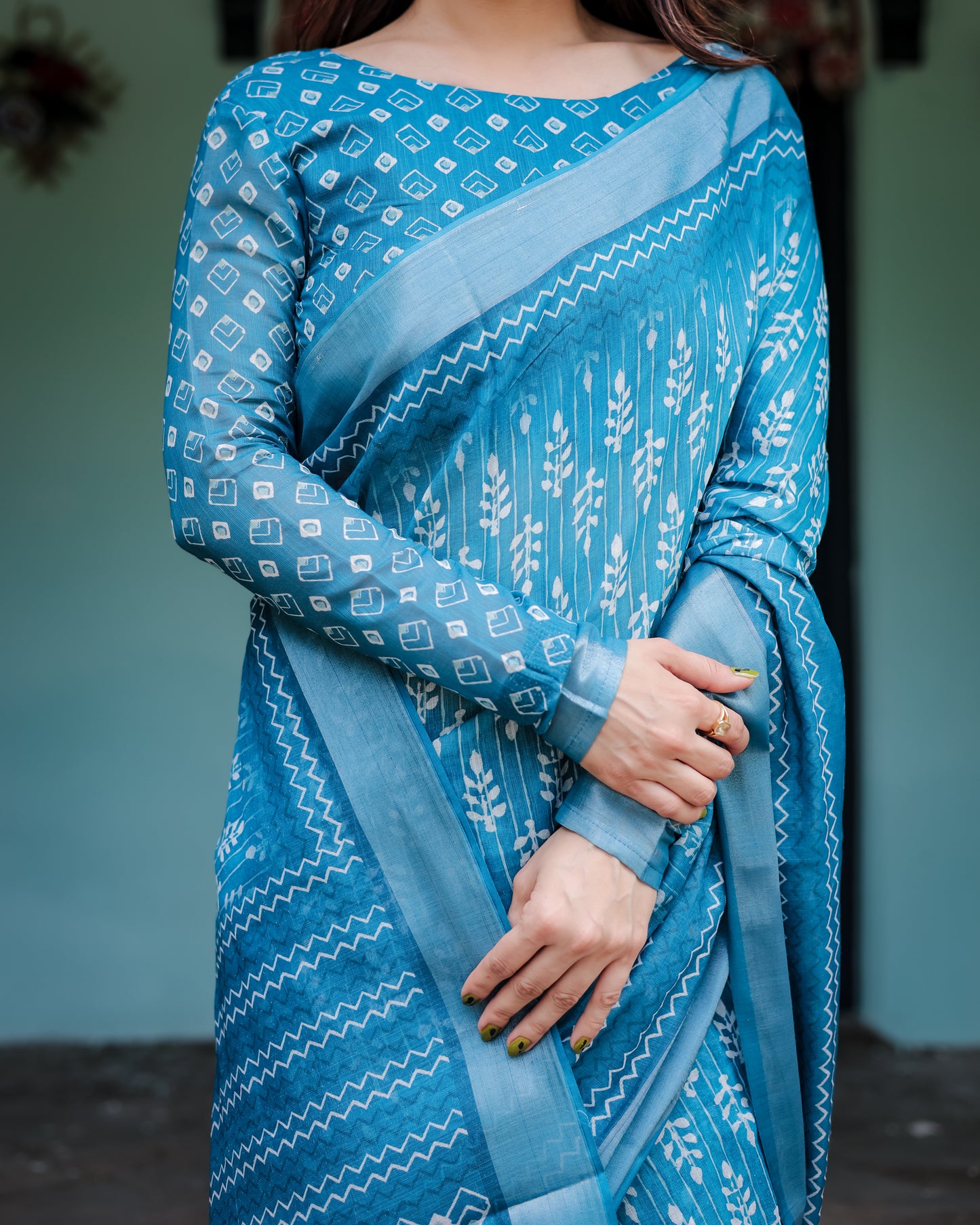 Azure Ikat Grace Linen Cotton Saree
