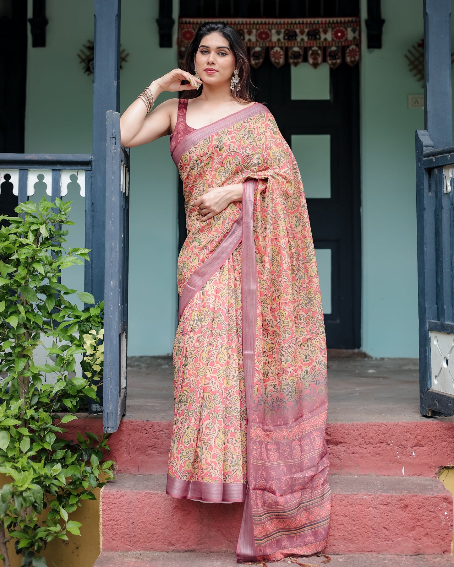 Rose Garden Linen Cotton Saree
