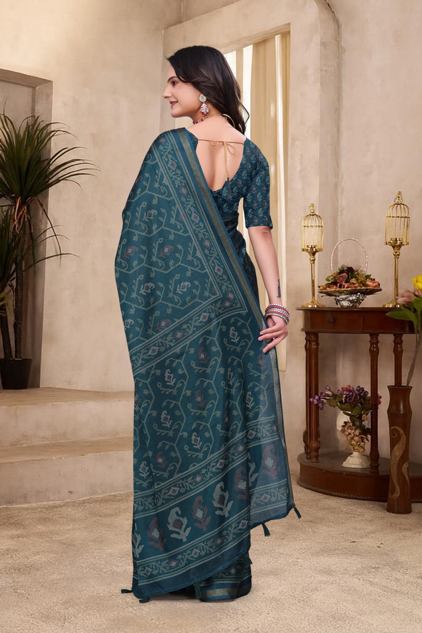 Premium Teal Blue Mal Cotton Saree with Stylish Pallu