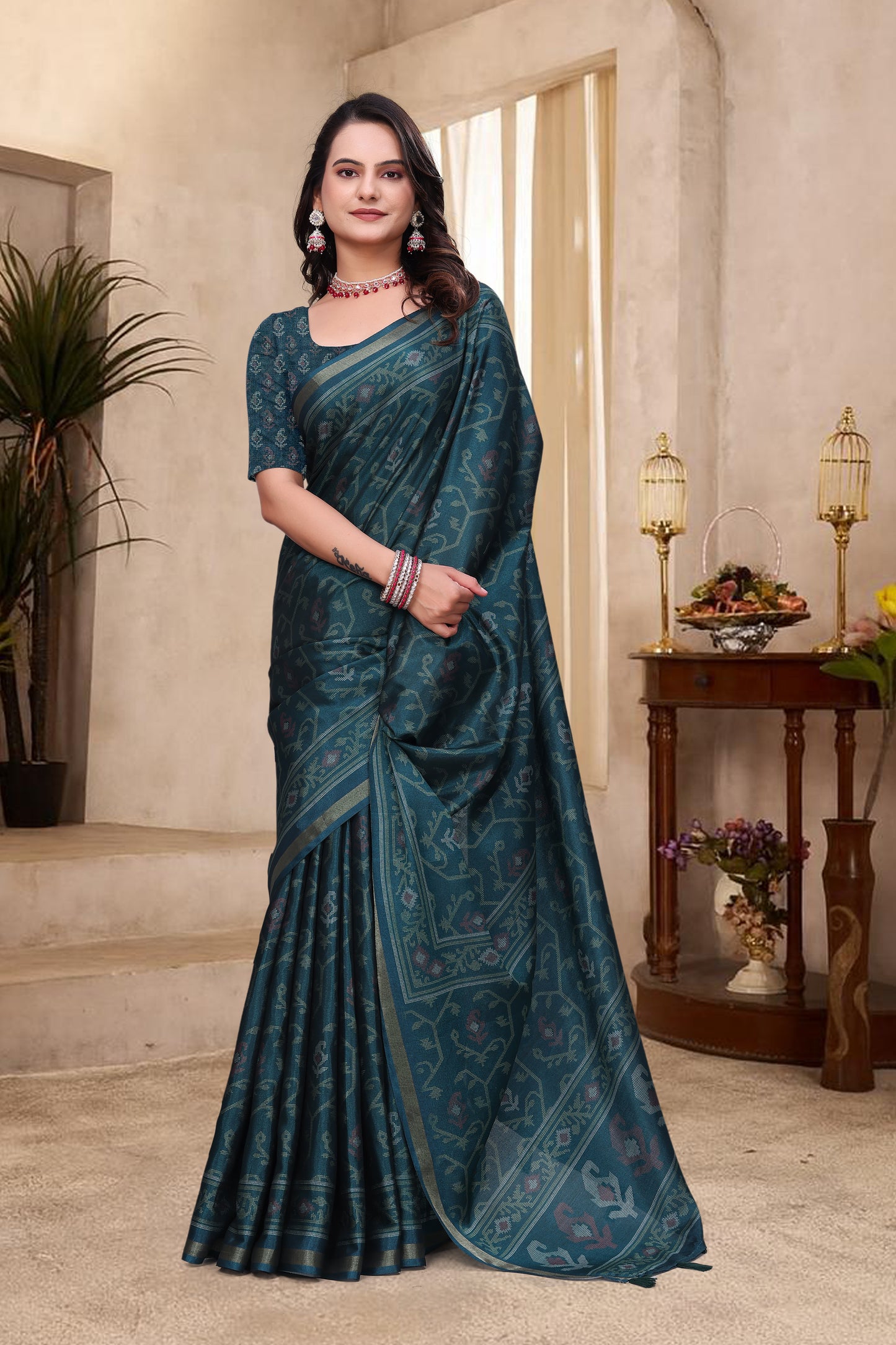Premium Teal Blue Mal Cotton Saree with Stylish Pallu