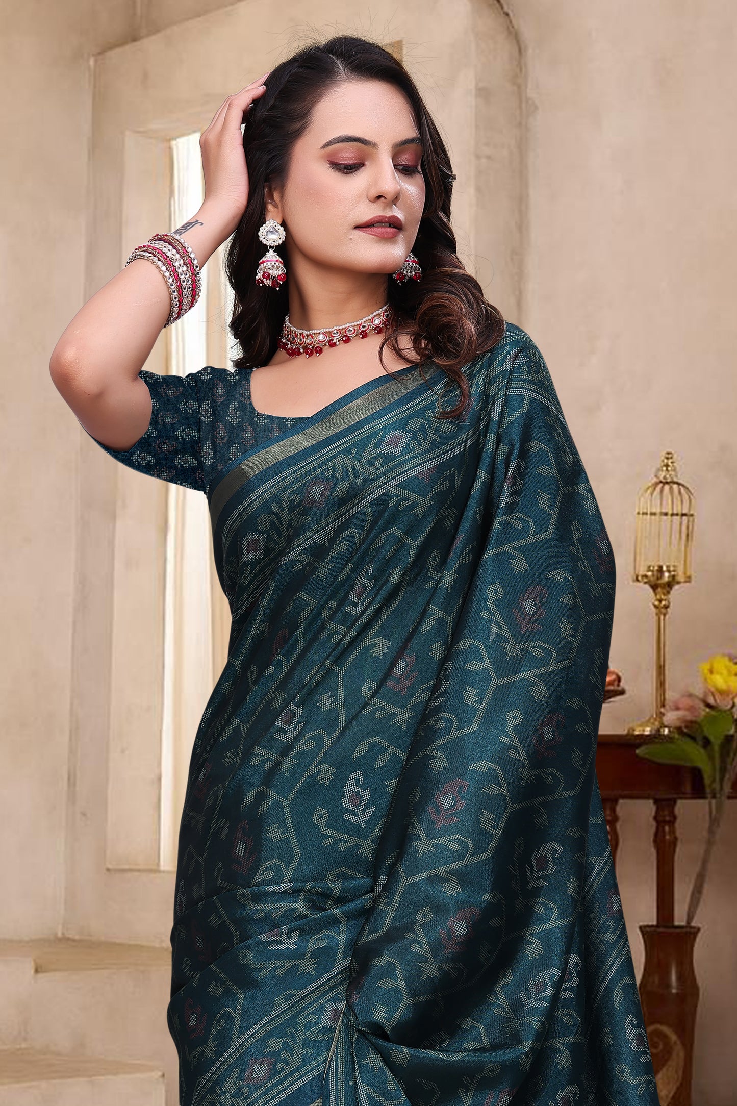 Premium Teal Blue Mal Cotton Saree with Stylish Pallu