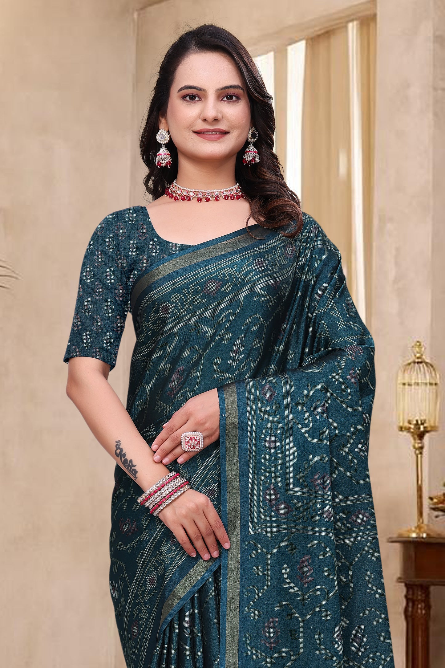 Premium Teal Blue Mal Cotton Saree with Stylish Pallu