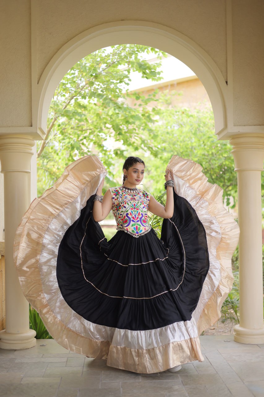 Party Wear Designer Lehenga Choli with Wide Flared Skirt & Border