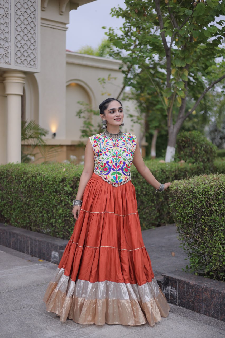 Party Wear Designer Lehenga Choli with Wide Flared Skirt & Border