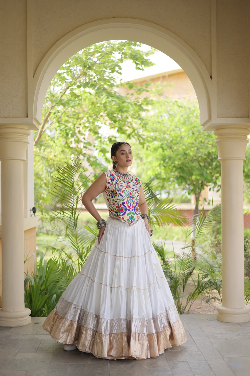 Party Wear Designer Lehenga Choli with Wide Flared Skirt & Border