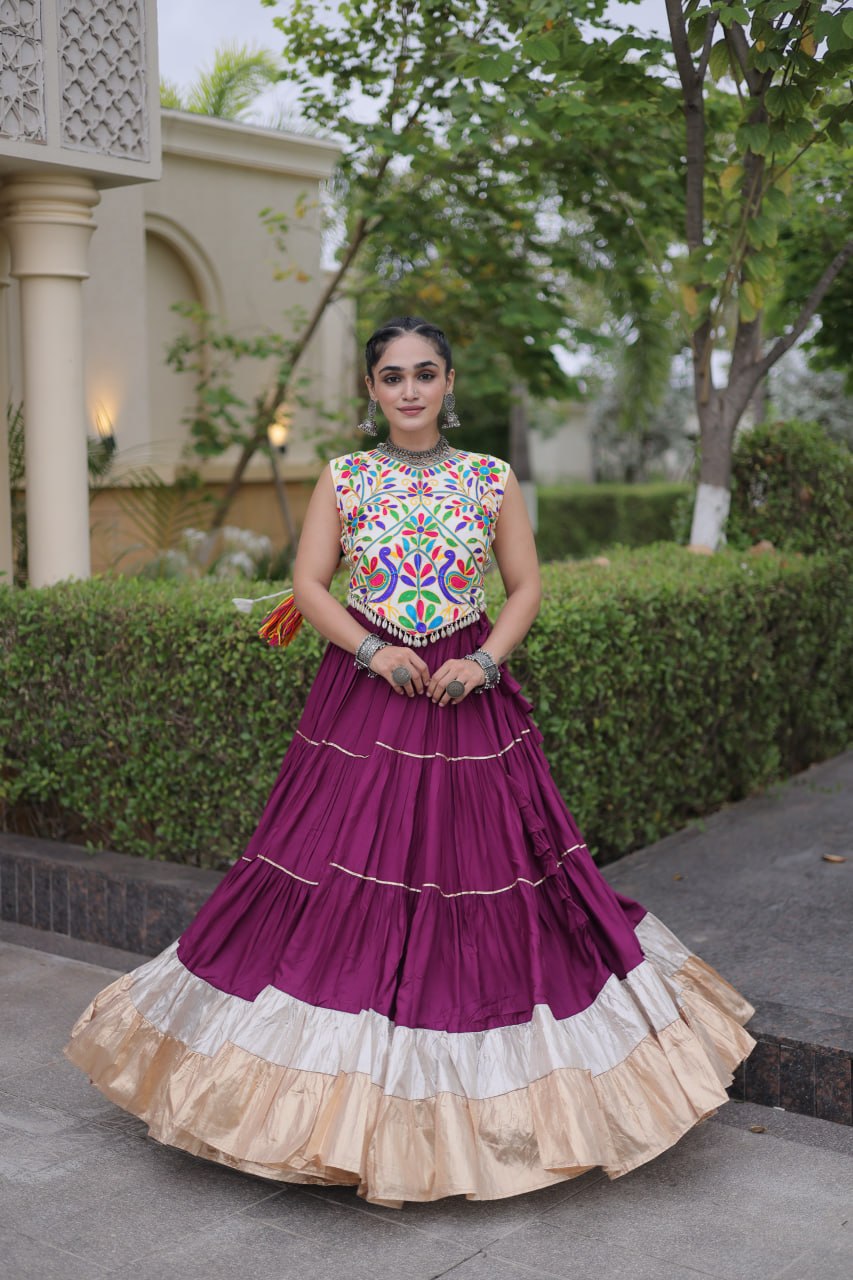 Party Wear Designer Lehenga Choli with Wide Flared Skirt & Border