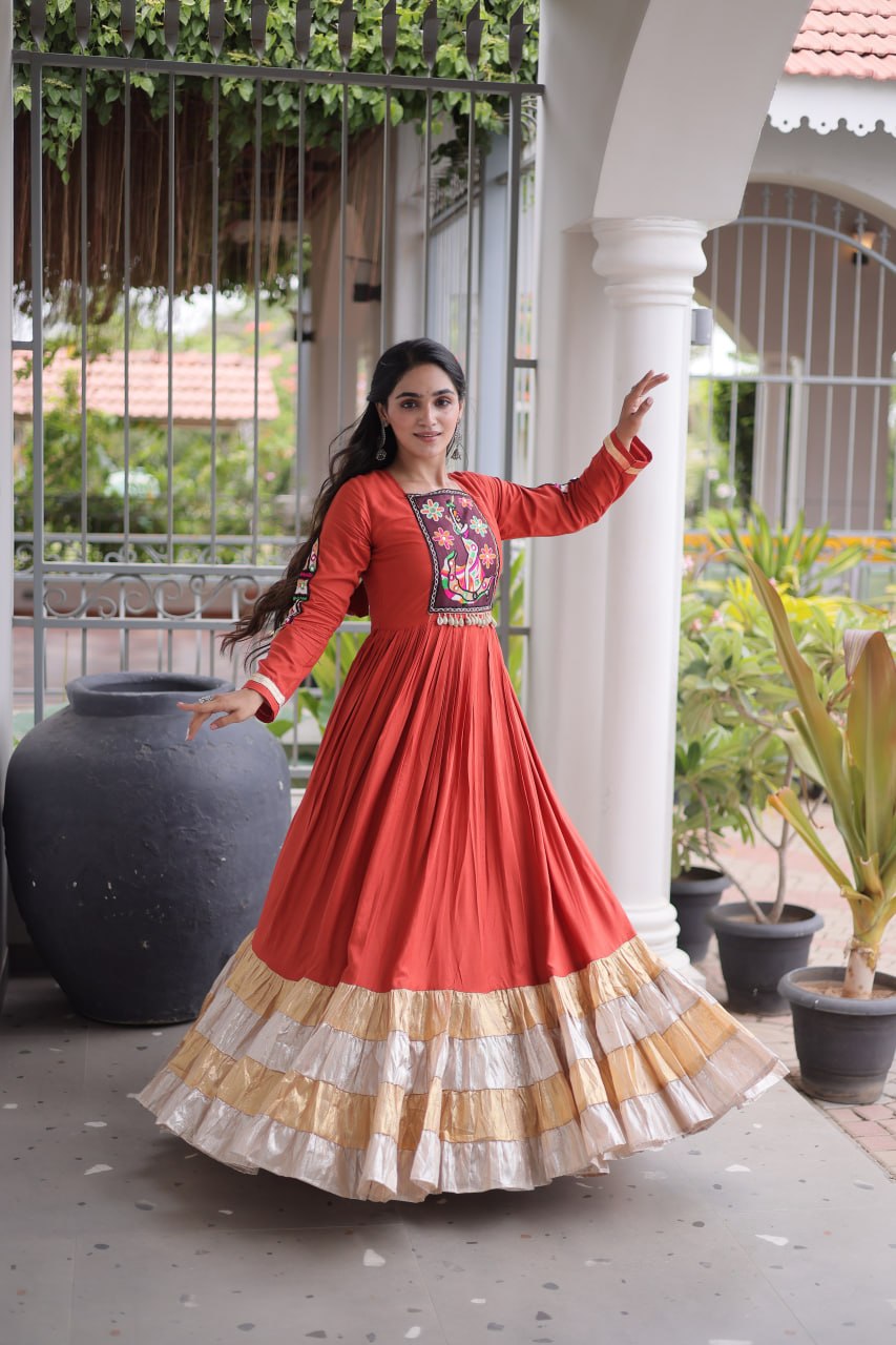 ✨ Navratri Special Traditional Embroidered Gota Patti Gown for Women ✨