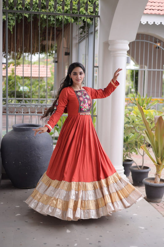 ✨ Navratri Special Traditional Embroidered Gota Patti Gown for Women ✨