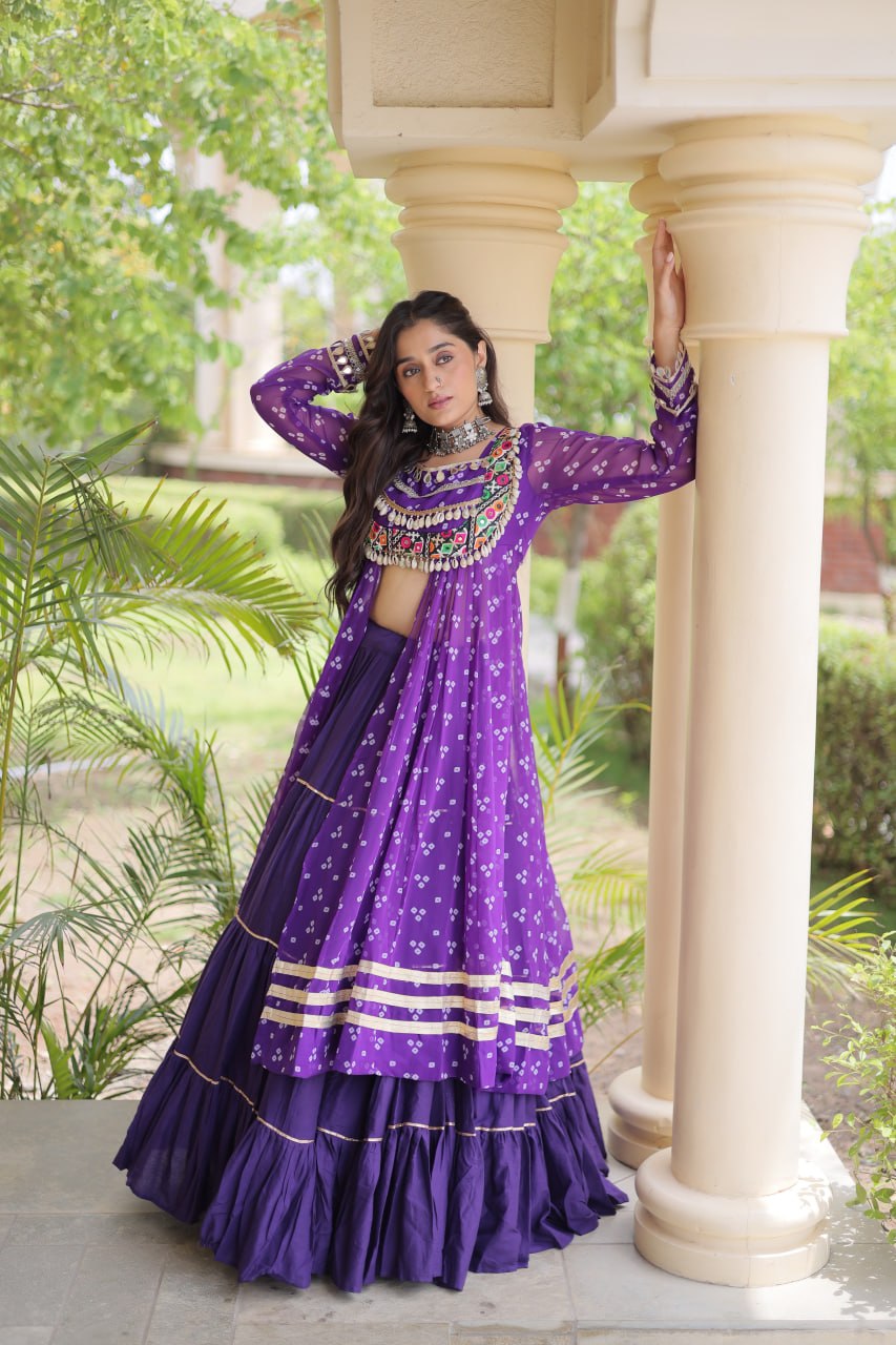 Festive Gujarati Bandhani Lehenga Choli with Traditional Kutchi Patchwork