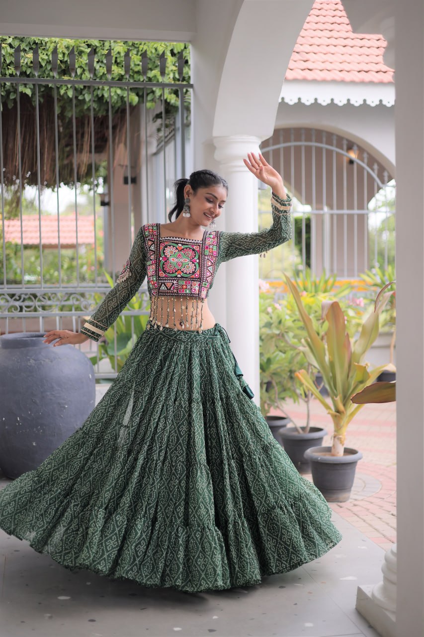 Women’s Designer Kutchi Chaniya Choli with Bandhani Print Lehenga – Navratri Special