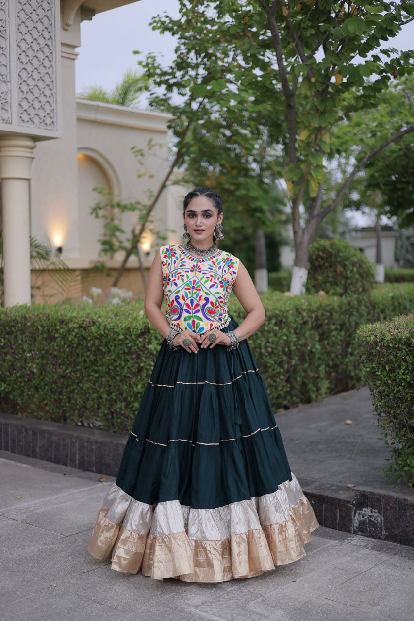 Party Wear Designer Lehenga Choli with Wide Flared Skirt & Border