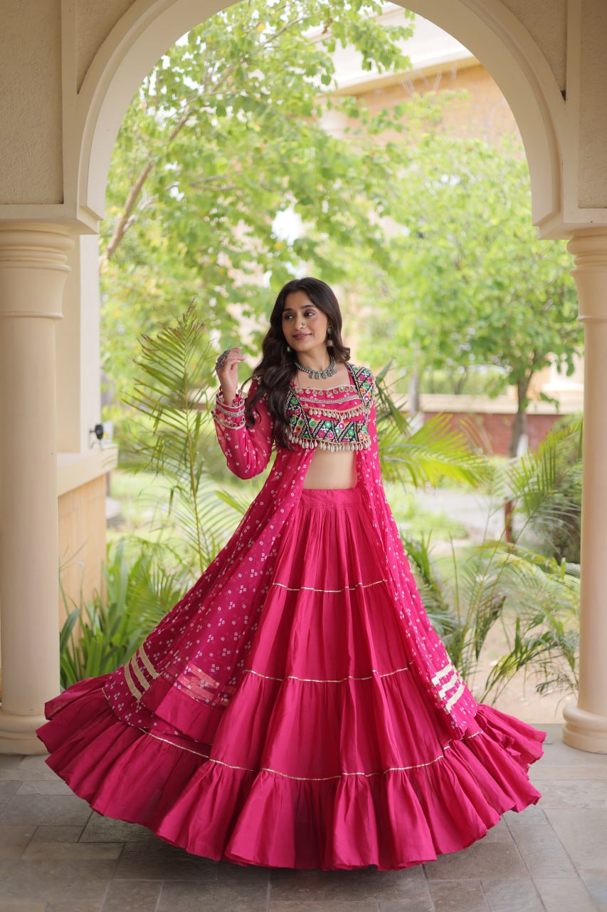 Festive Gujarati Bandhani Lehenga Choli with Traditional Kutchi Patchwork