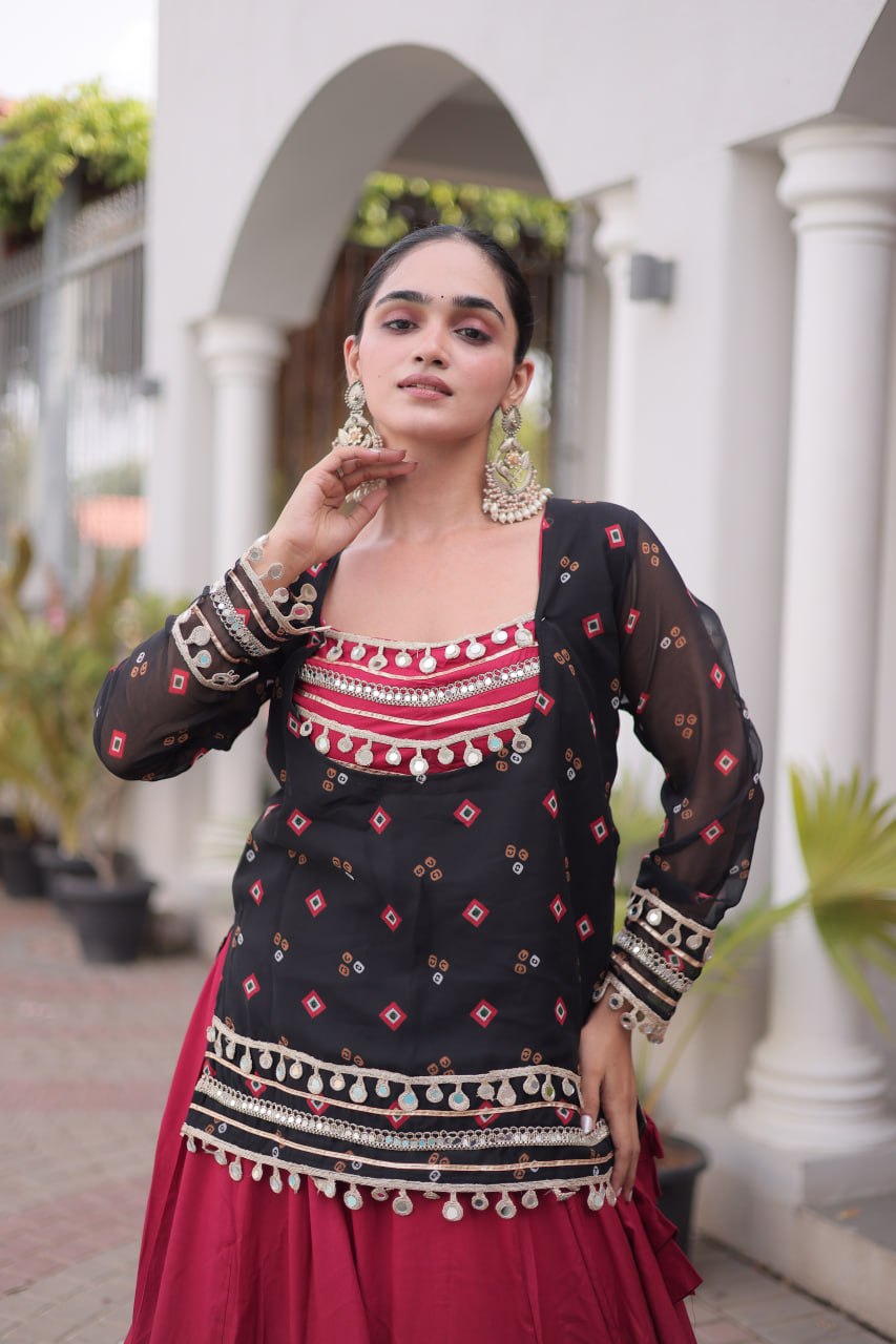 Designer Ethnic Anarkali Style Kurti with Flared Lehenga & Traditional Embroidery