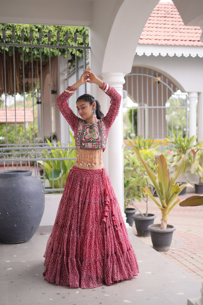 Women’s Designer Kutchi Chaniya Choli with Bandhani Print Lehenga – Navratri Special