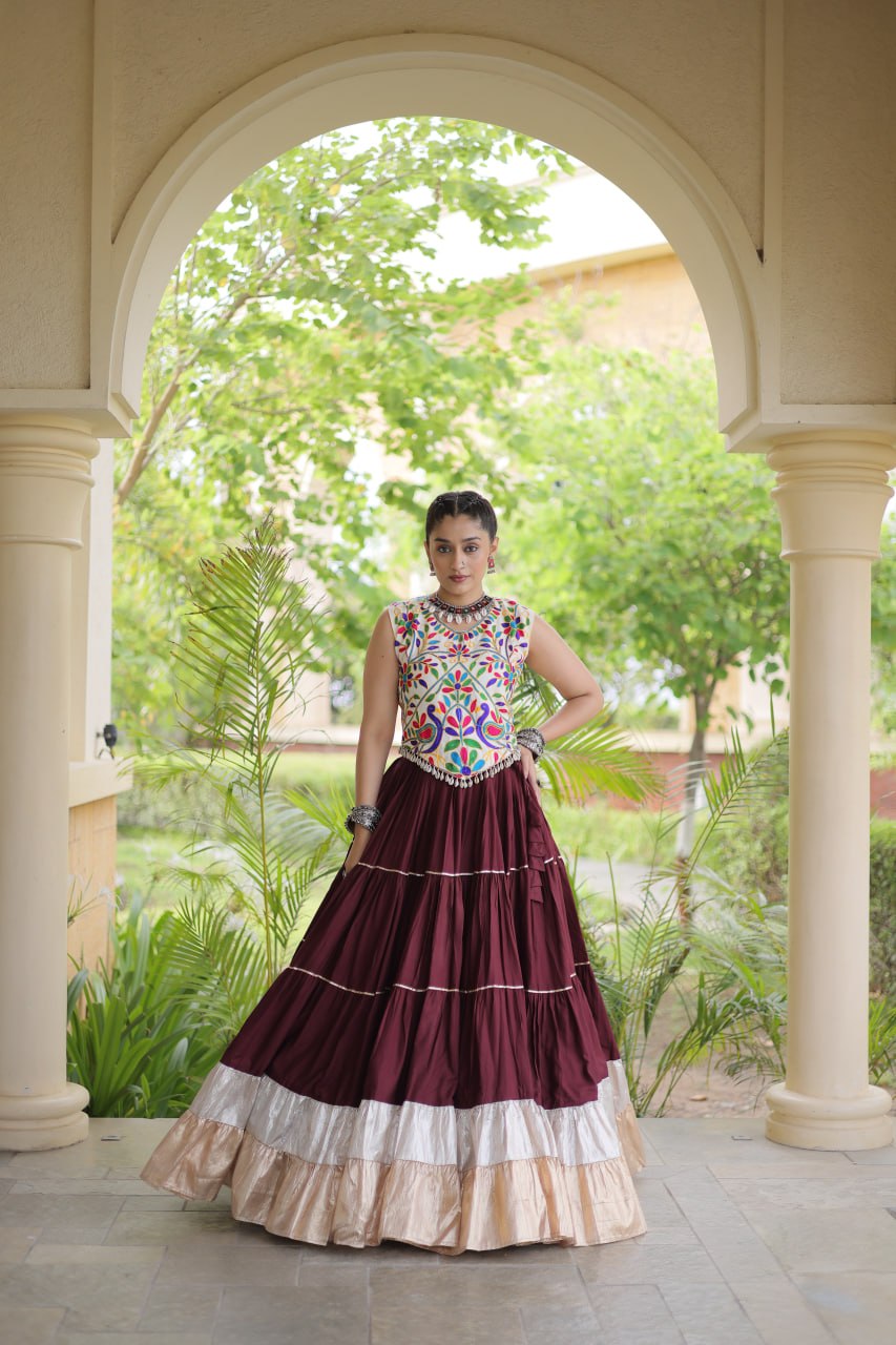 Party Wear Designer Lehenga Choli with Wide Flared Skirt & Border