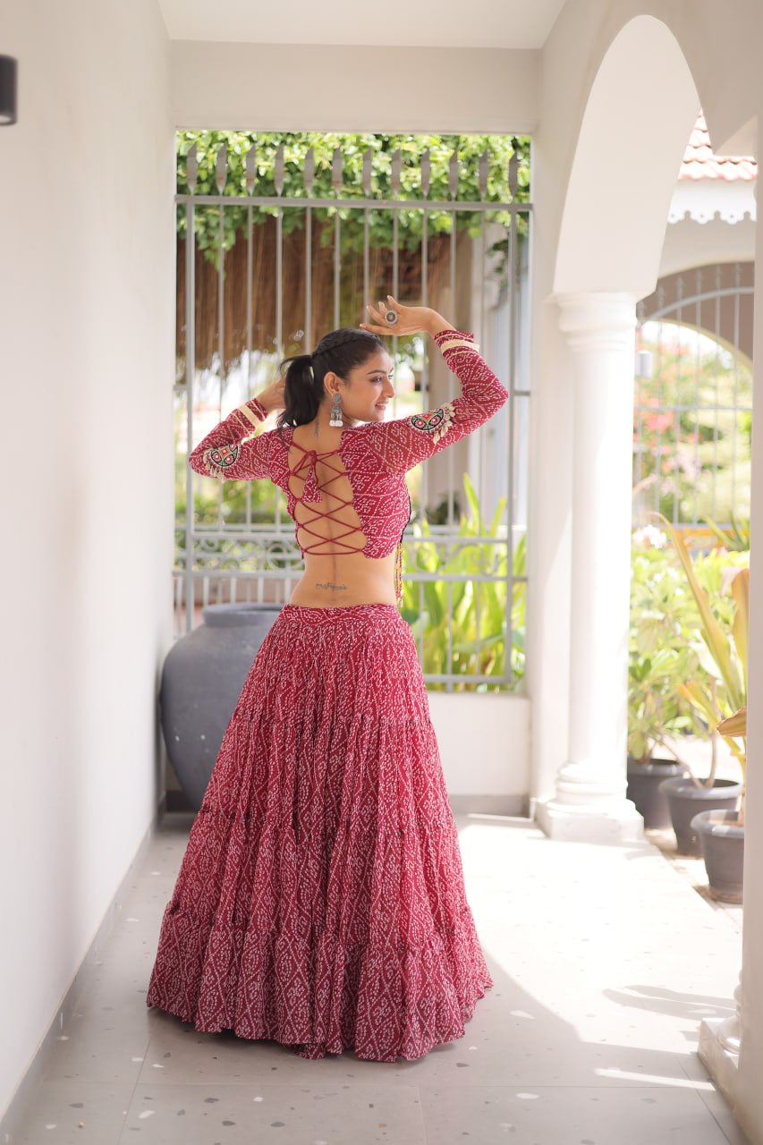 Women’s Designer Kutchi Chaniya Choli with Bandhani Print Lehenga – Navratri Special