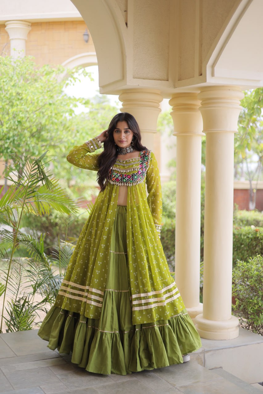Festive Gujarati Bandhani Lehenga Choli with Traditional Kutchi Patchwork