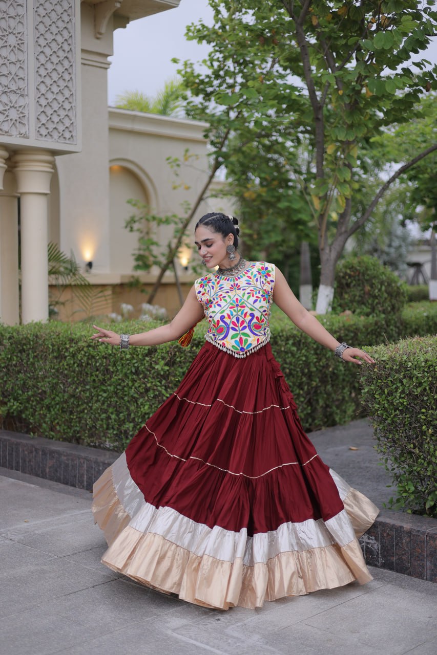 Party Wear Designer Lehenga Choli with Wide Flared Skirt & Border