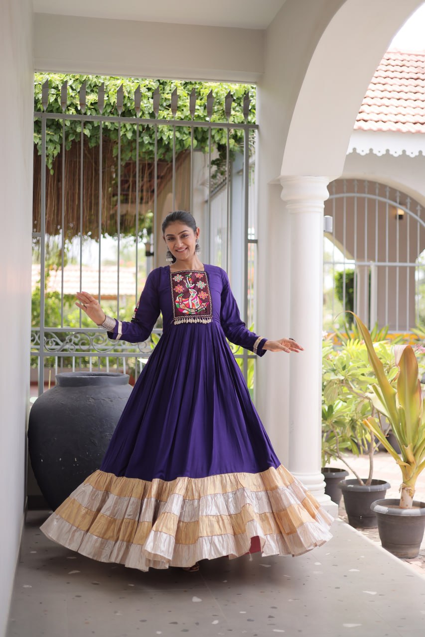 ✨ Navratri Special Traditional Embroidered Gota Patti Gown for Women ✨
