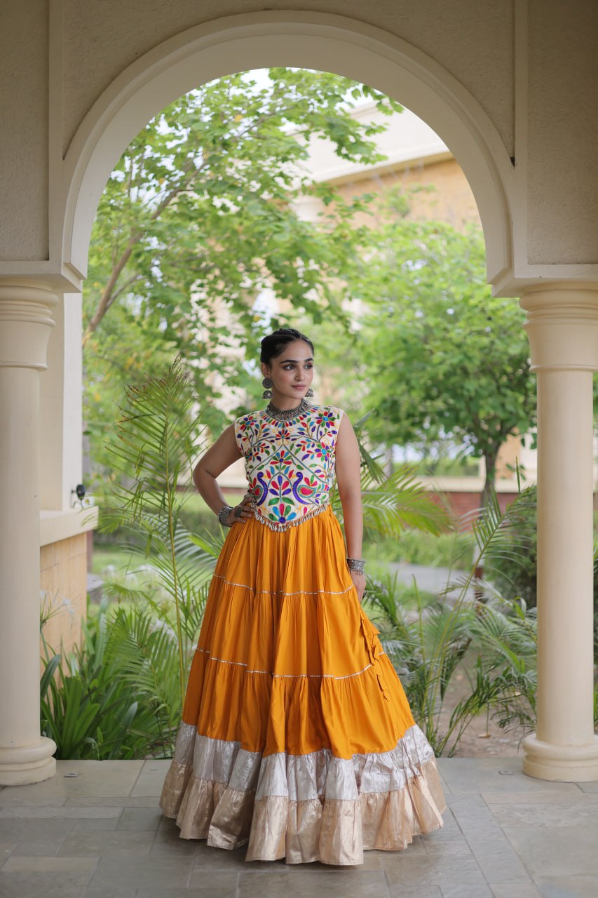 Party Wear Designer Lehenga Choli with Wide Flared Skirt & Border