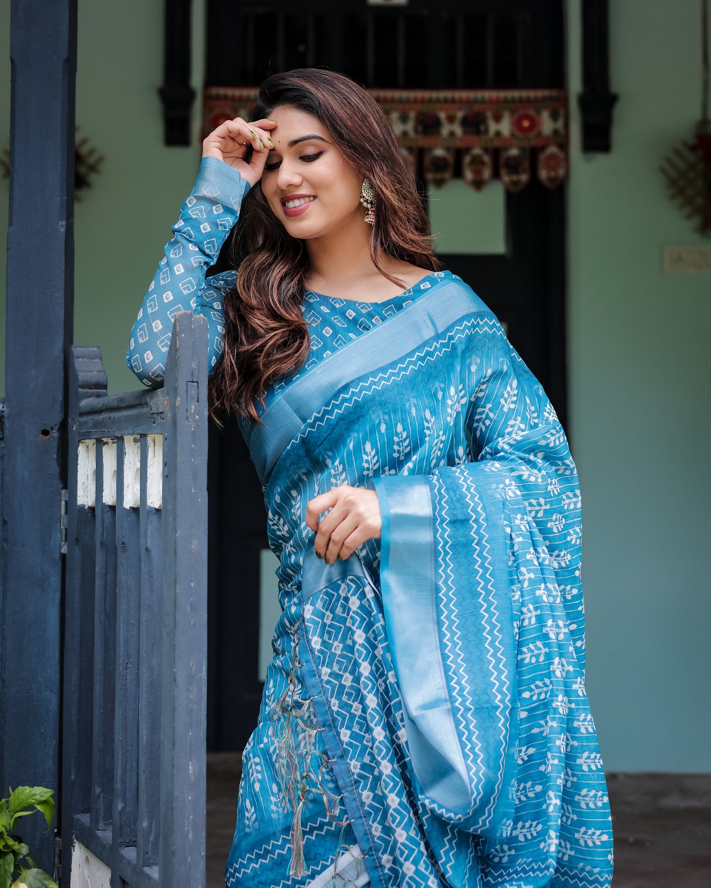 Azure Ikat Grace Linen Cotton Saree