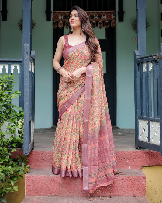 Rose Garden Linen Cotton Saree