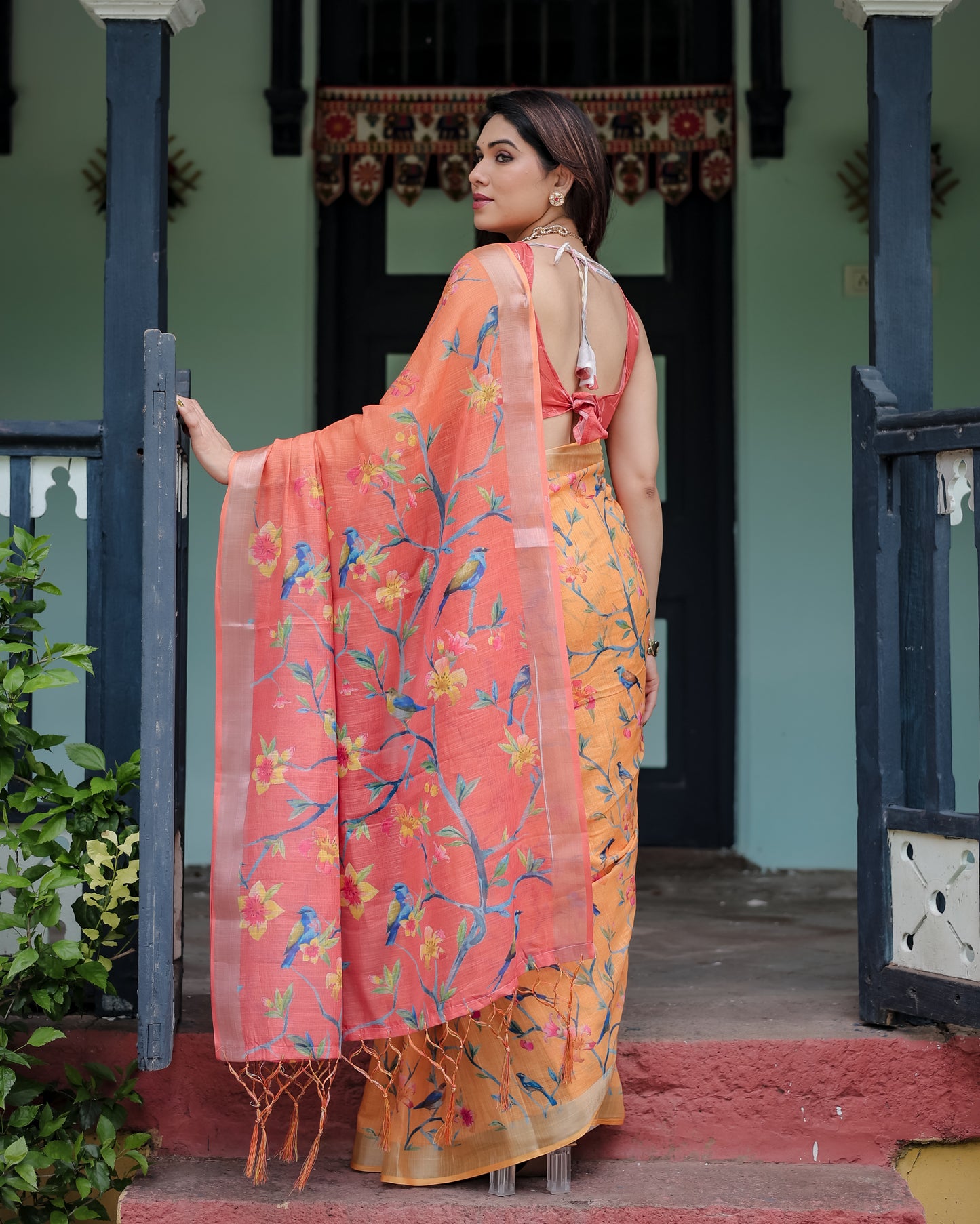 Peach Blossom Linen Cotton Saree