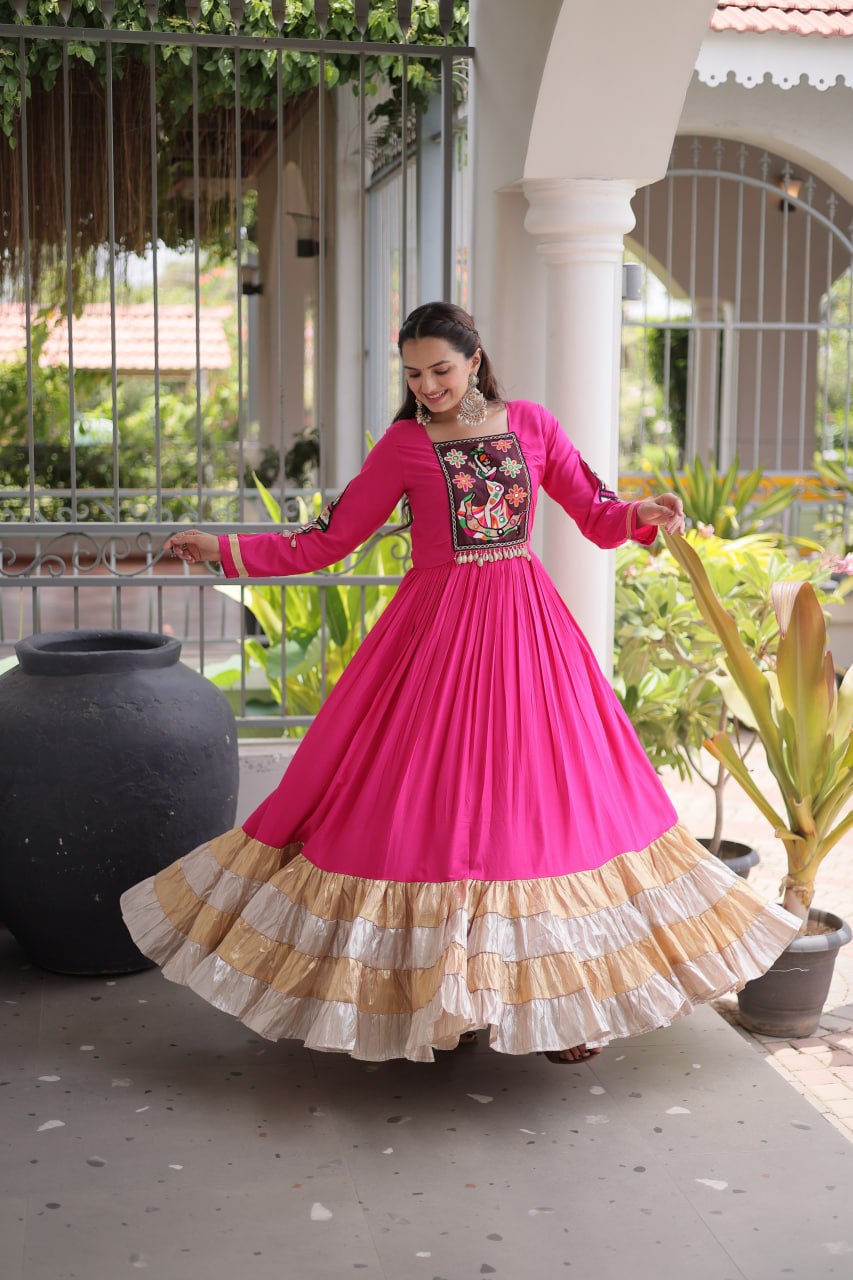 ✨ Navratri Special Traditional Embroidered Gota Patti Gown for Women ✨