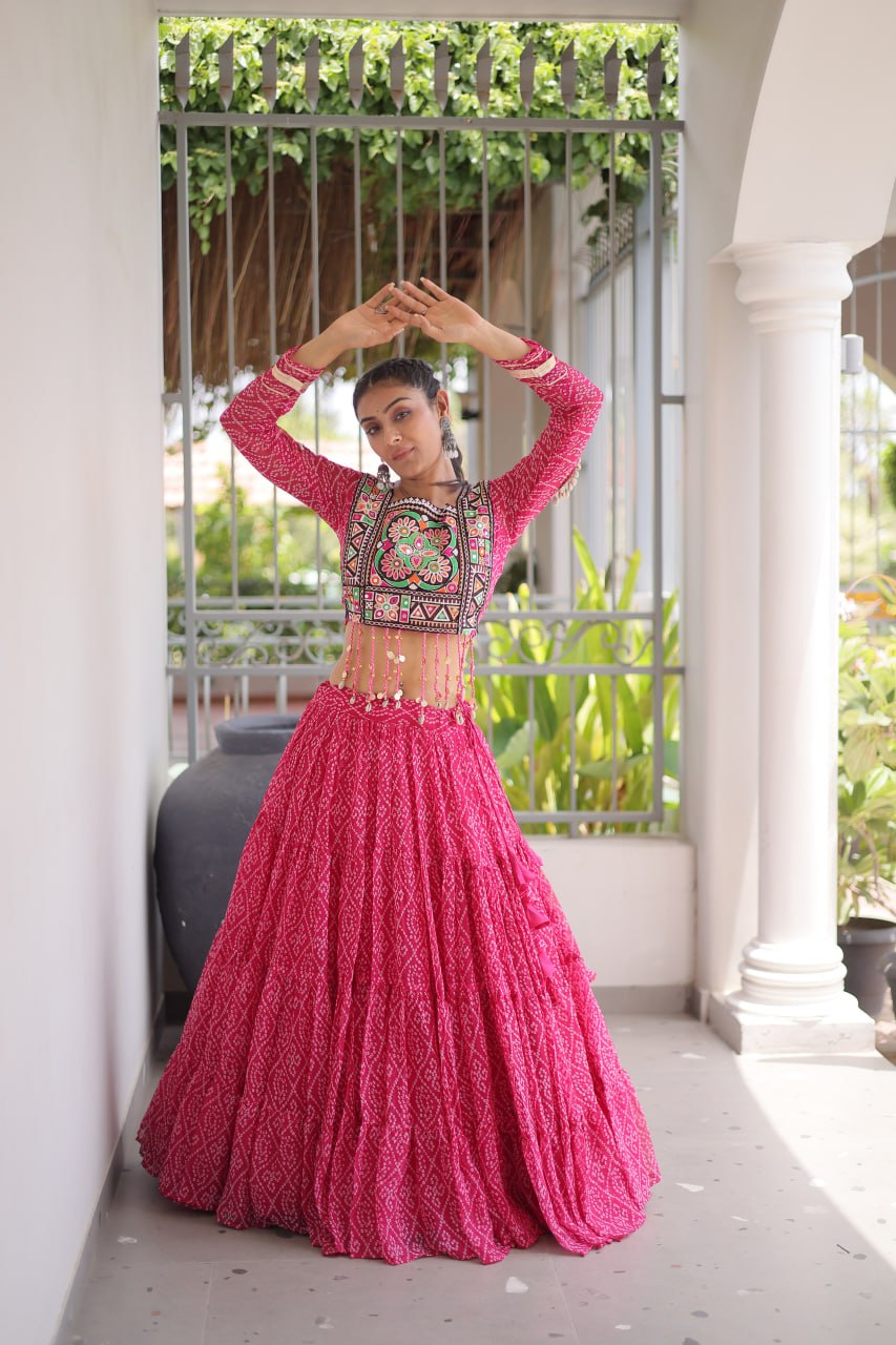 Women’s Designer Kutchi Chaniya Choli with Bandhani Print Lehenga – Navratri Special