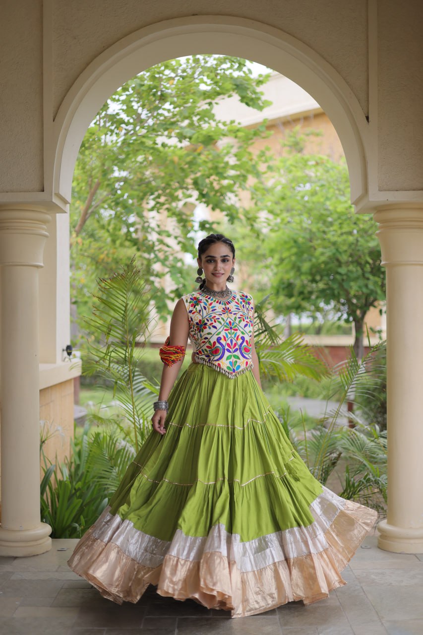 Party Wear Designer Lehenga Choli with Wide Flared Skirt & Border