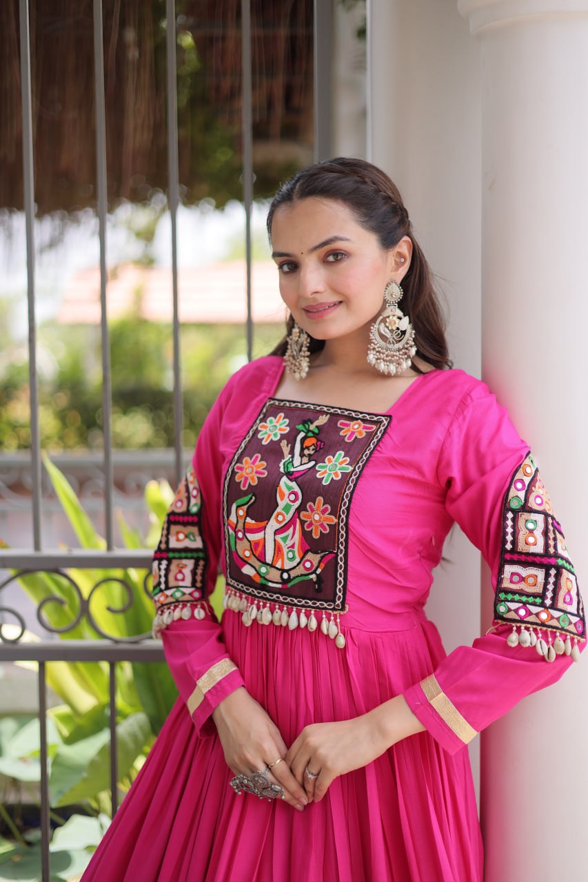 ✨ Navratri Special Traditional Embroidered Gota Patti Gown for Women ✨