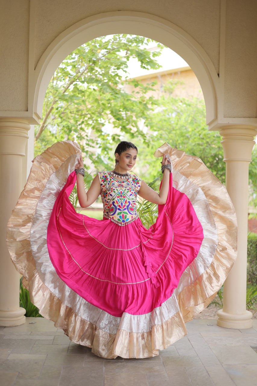 Party Wear Designer Lehenga Choli with Wide Flared Skirt & Border