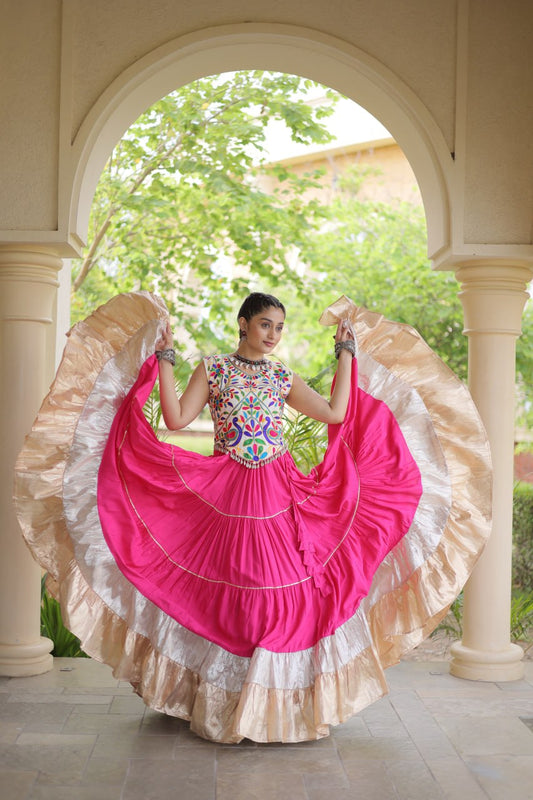 Party Wear Designer Lehenga Choli with Wide Flared Skirt & Border