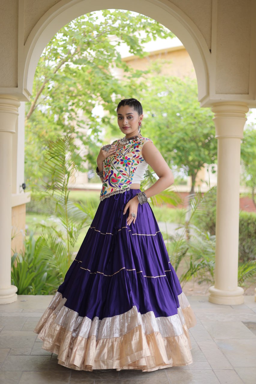 Party Wear Designer Lehenga Choli with Wide Flared Skirt & Border