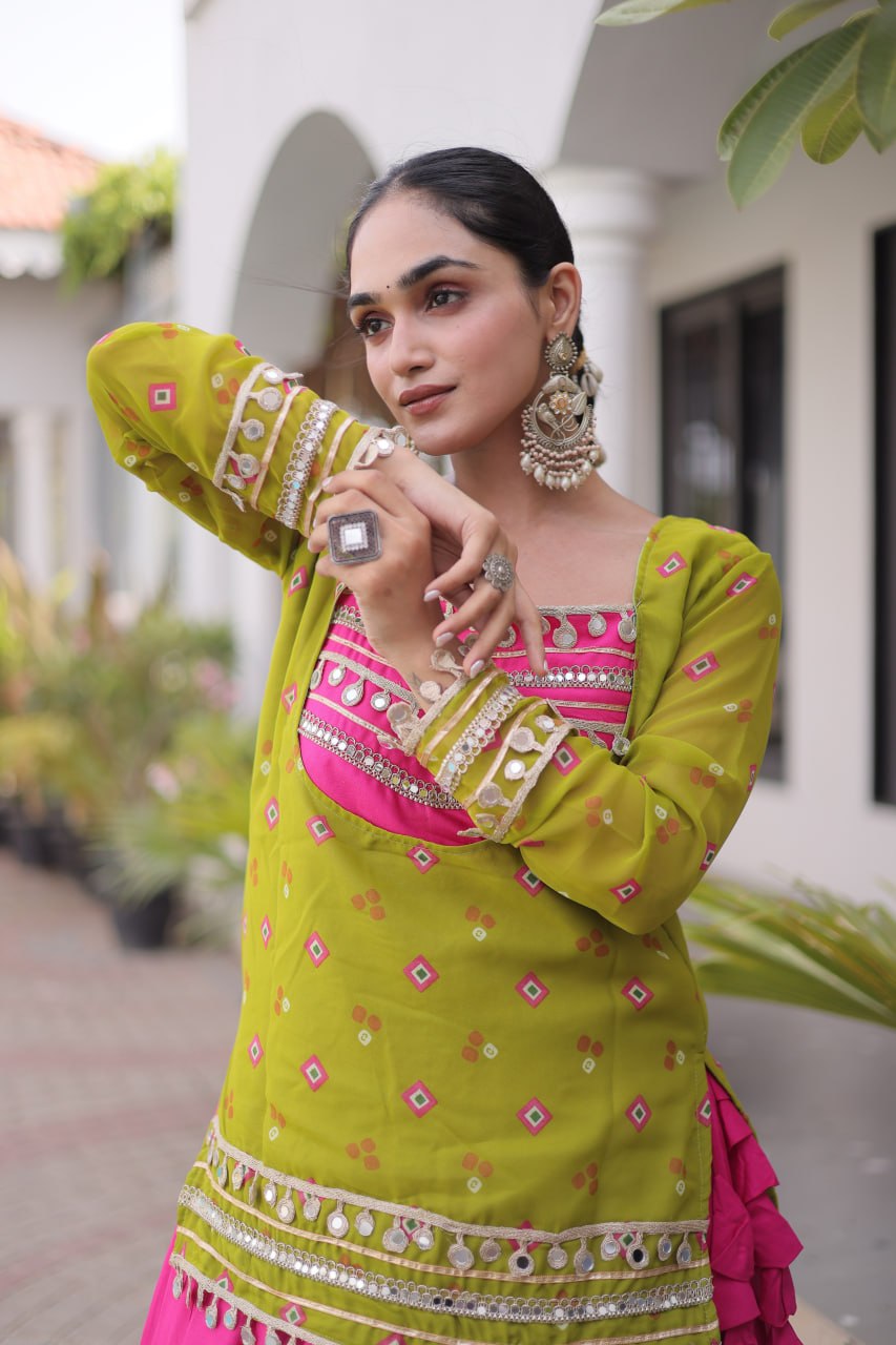 Designer Ethnic Anarkali Style Kurti with Flared Lehenga & Traditional Embroidery