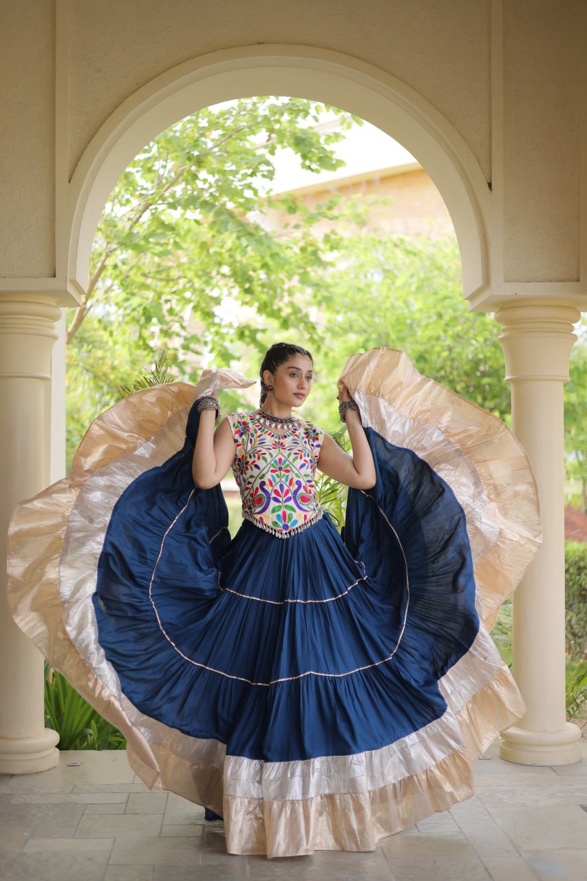 Party Wear Designer Lehenga Choli with Wide Flared Skirt & Border