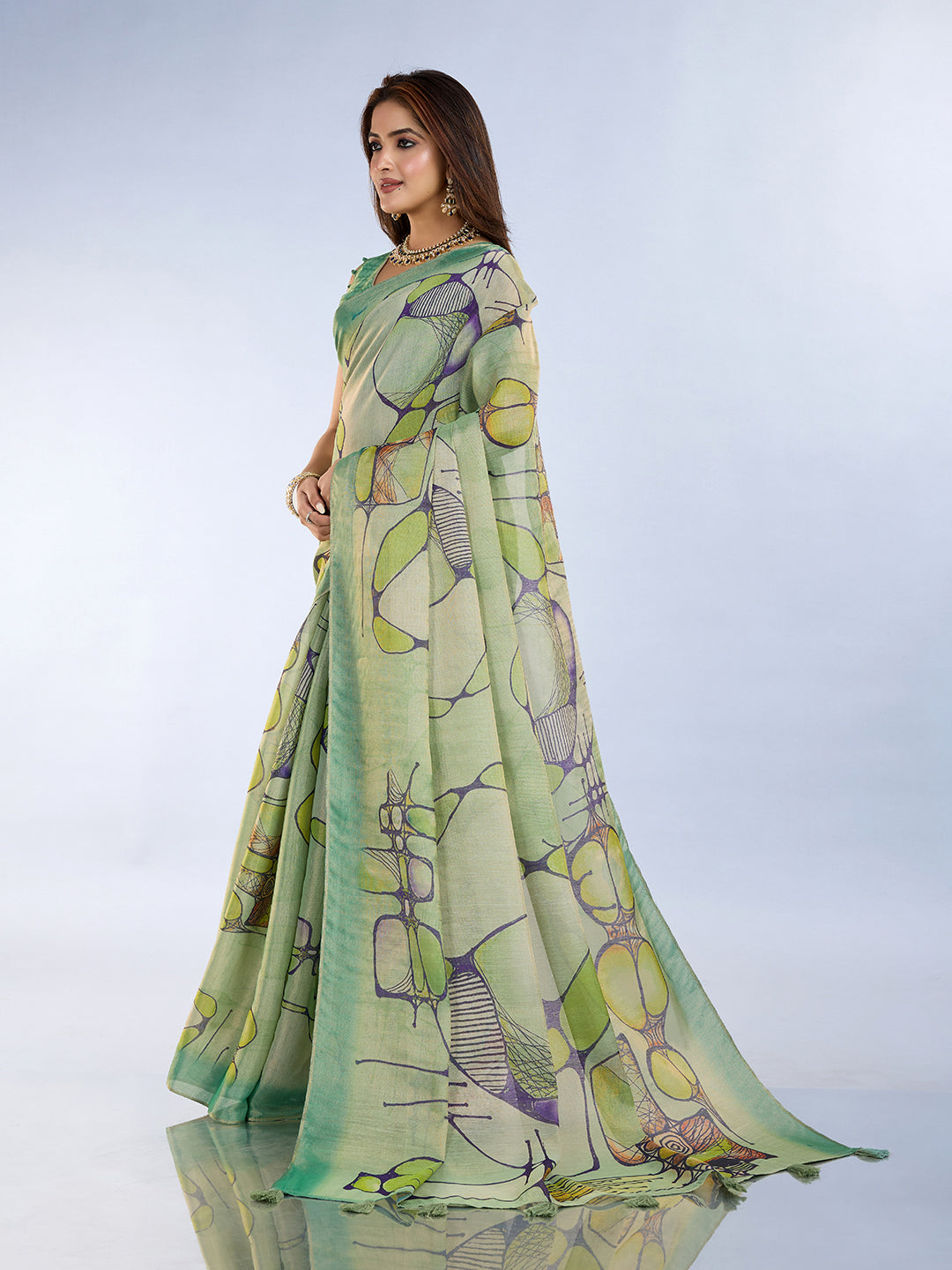 Light Green Abstract Printed Saree