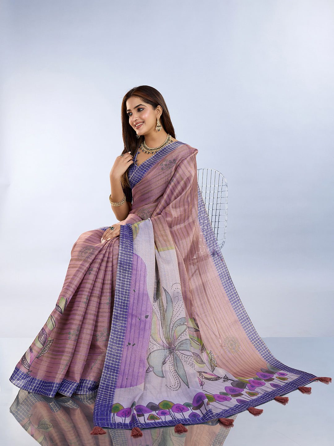 Lavender Floral Printed Saree