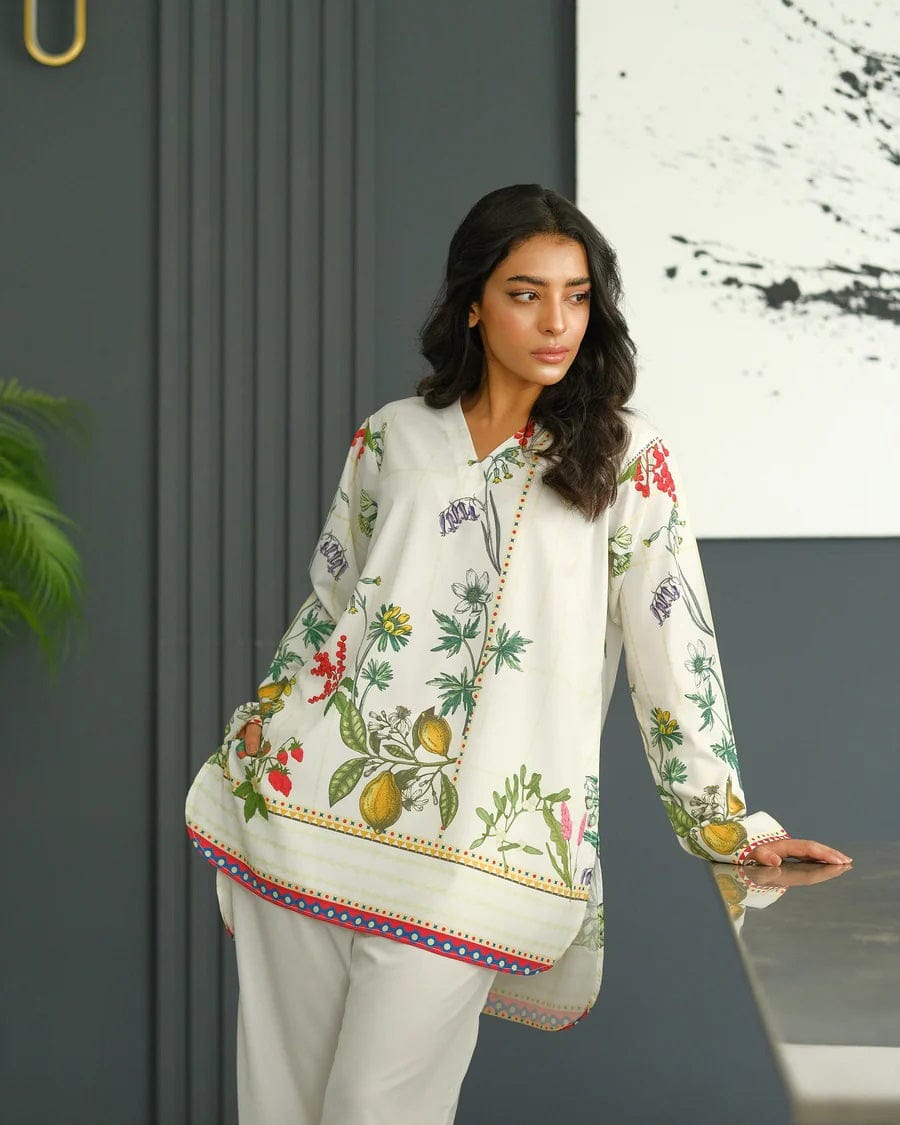 Elegant White Floral Print Kurta & Wide Leg Palazzo Co-Ord Set for Women