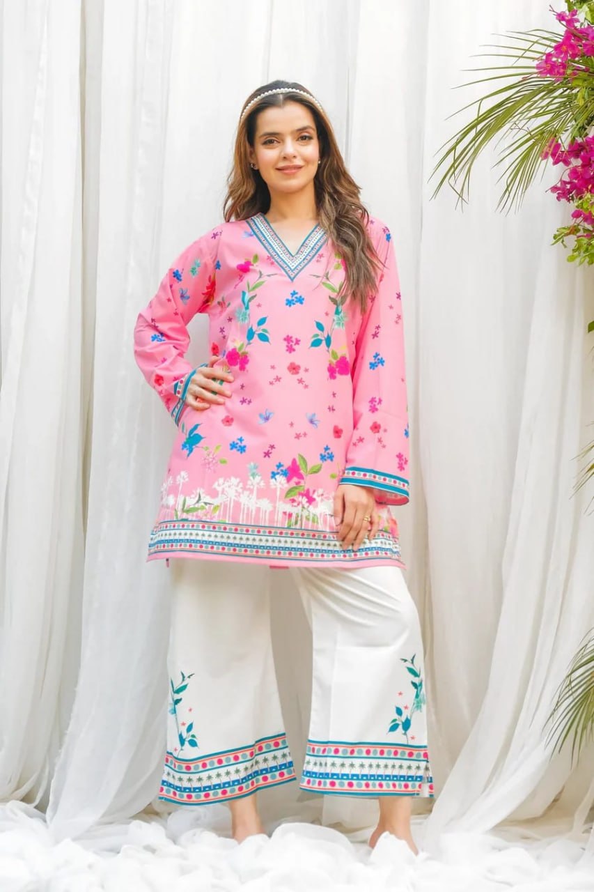 Stylish Pink Floral Print Kurta & Wide Leg Palazzo Co-Ord Set for Women