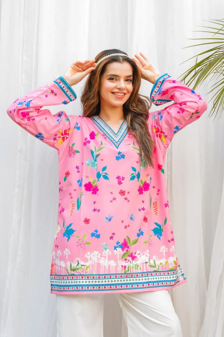 Stylish Pink Floral Print Kurta & Wide Leg Palazzo Co-Ord Set for Women