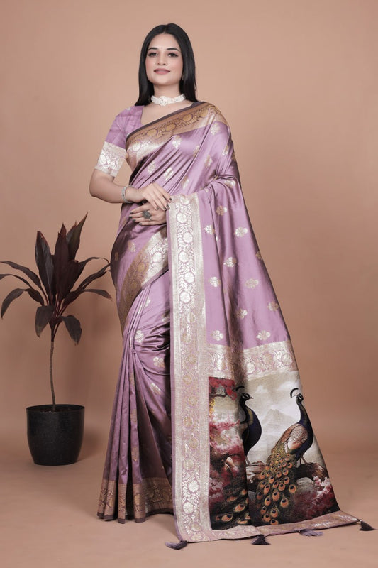 🦚 Jacquard Peacock Weaving Heavy Banarasi Silk Saree | Royal Zari Border ✨