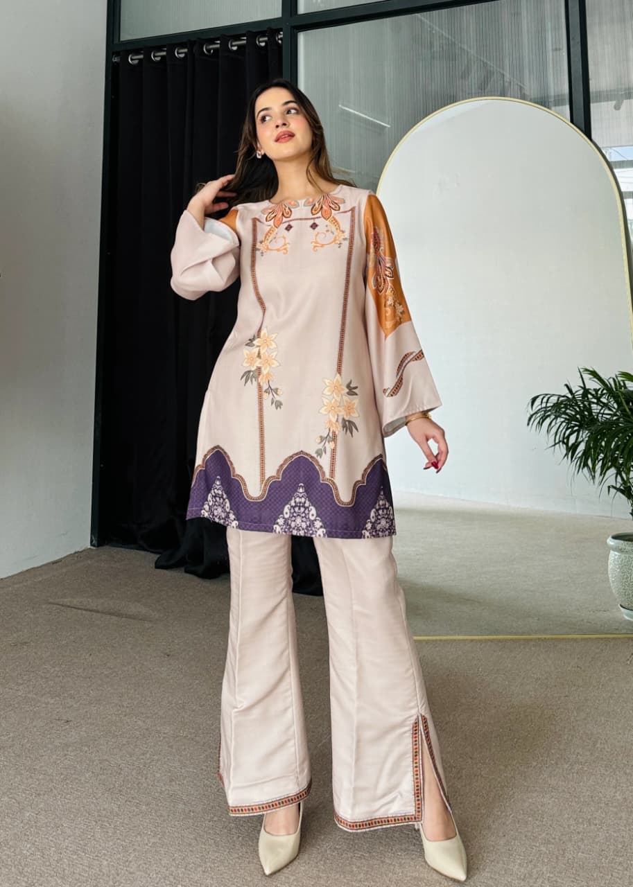 Elegant Floral Print Flared Kurta & Straight Pant Co-Ord Set for Women