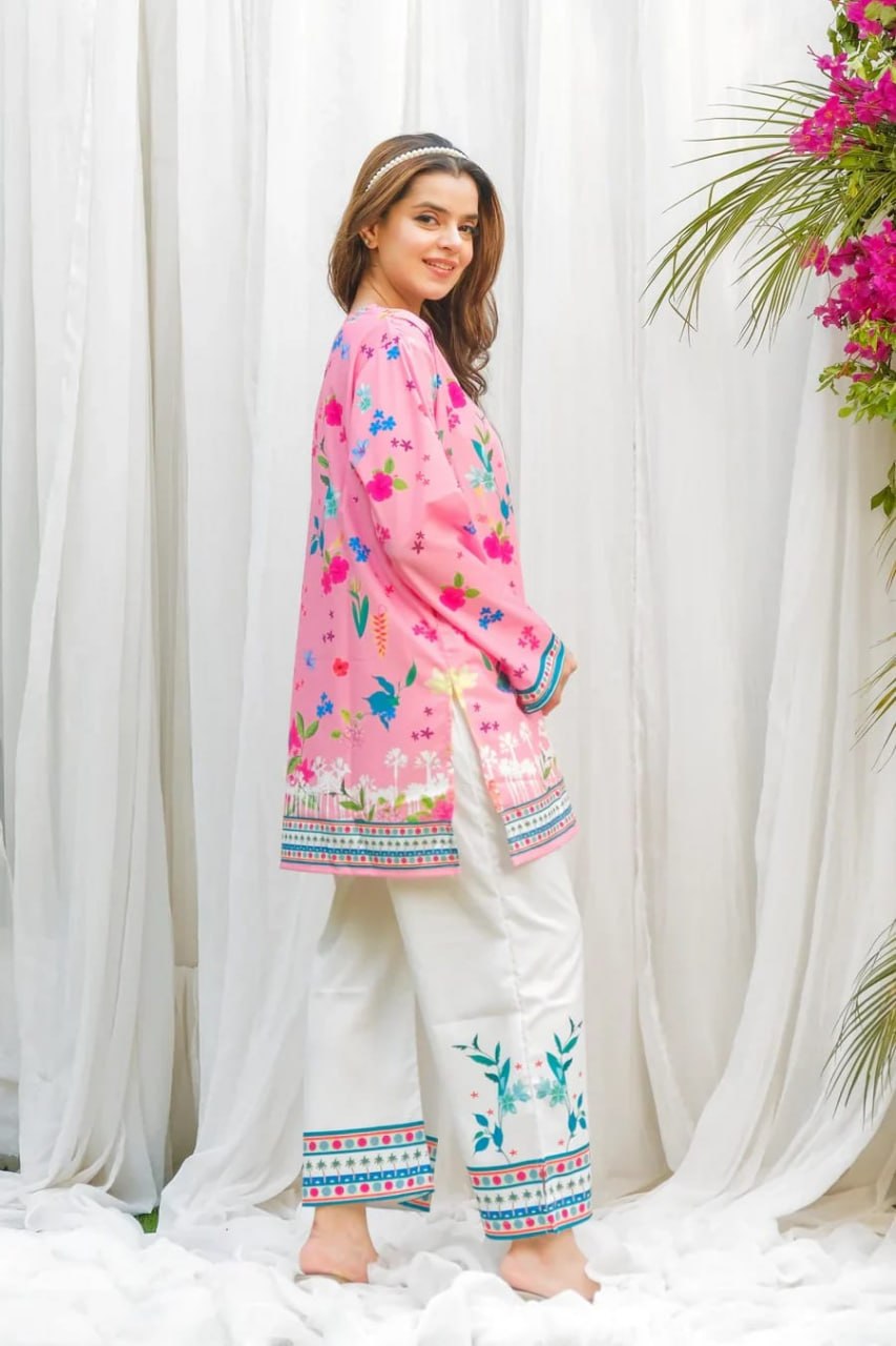 Stylish Pink Floral Print Kurta & Wide Leg Palazzo Co-Ord Set for Women