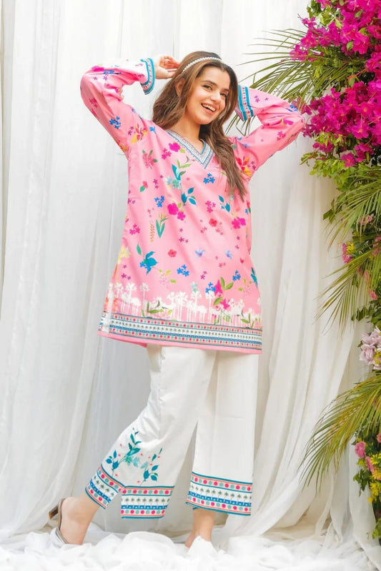 Stylish Pink Floral Print Kurta & Wide Leg Palazzo Co-Ord Set for Women