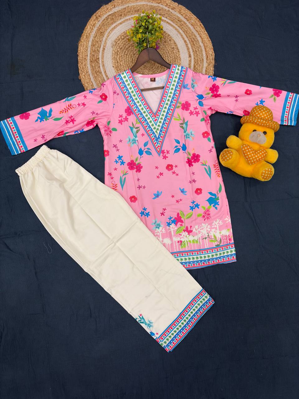 Stylish Pink Floral Print Kurta & Wide Leg Palazzo Co-Ord Set for Women