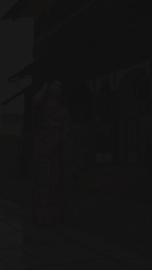 Wine Purple Floral Linen Cotton Saree